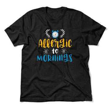 Allergic To Mornings Men/Unisex T-Shirt in Heather Black color